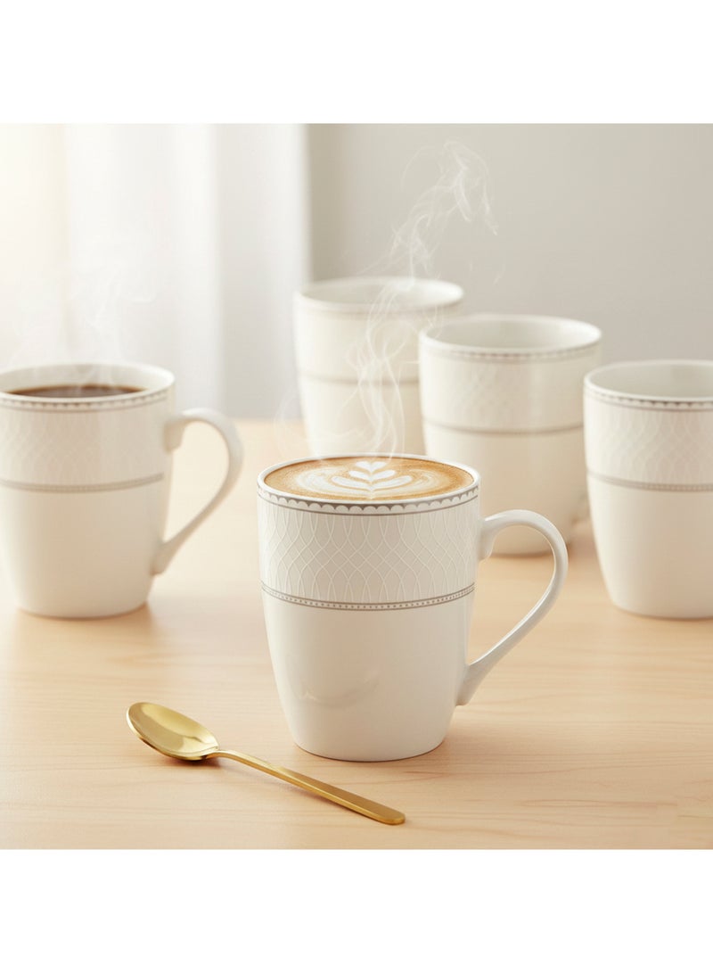 Shallow JUNA New Bone China Mug 355 ml – Elegant White Coffee & Tea Mug with Subtle Texture for Daily Use, Brunch, Coffee Station, Ramadan, Eid, Diwali & Gifting (Set of 6) - Image 2