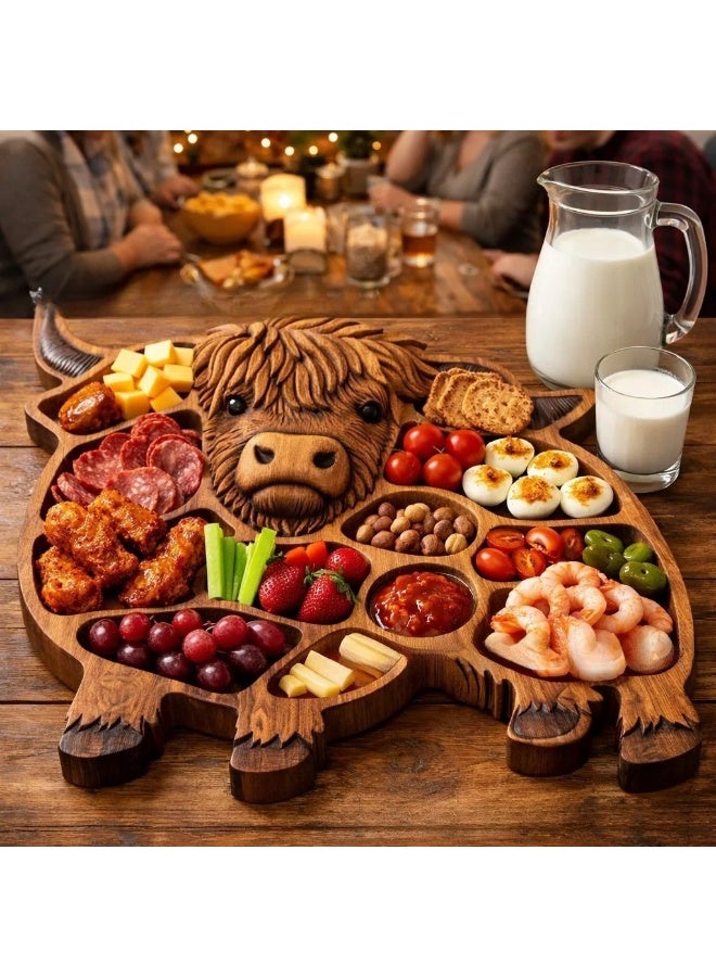 YANCI Highland Cow Wooden Charcuterie Board、Cheese Tray & Charcuterie Board for Party, Cheese & Charcuterie Display - Image 1