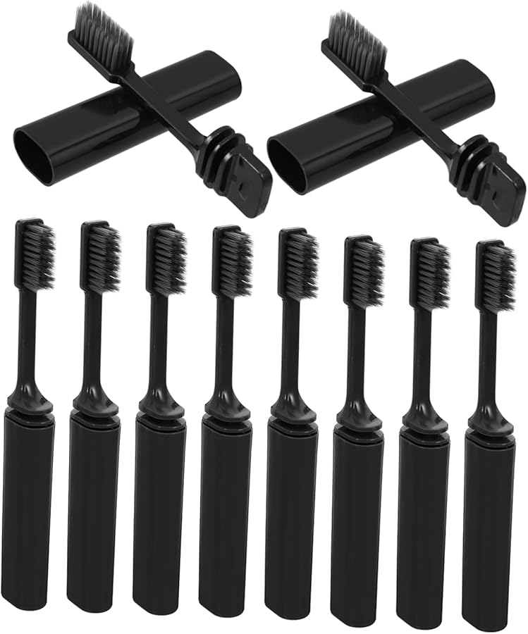 10 قطعة مجموعة فرشاة أسنان قابلة للطي محمولة مع حامل سفر للتخييم ورحلات العمل بتصميم مضغوط - Image 1