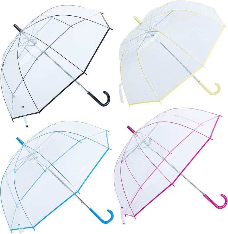 Calli Factory Clear Lightwight Umbrella for Women, Kids - Automatic Open, Transparent Dome Fashion Umbrellas with Easy Grip Strap, Iridescent Pack of 4 (4 Colors) - Image 1