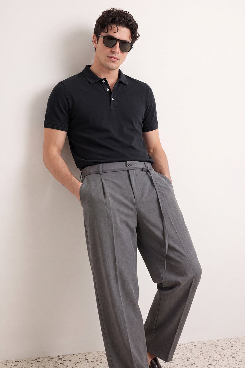 trendyol Black Slim/Slim Cut Polo Neck Short Sleeve % Cotton Polo Neck T-shirt - Image 3