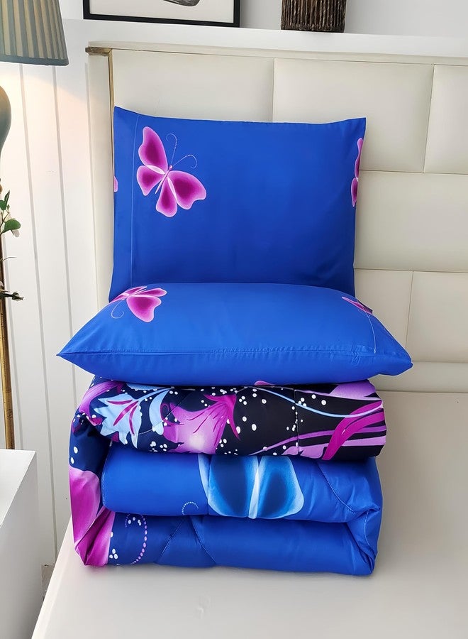 SDY طقم لحاف SDY مكون من 3 قطع بتصميم فراشة، مقاس مفرد، طقم سرير متكامل، طقم لحاف بتصميم زهور بنفسجية، ديكور غرفة نوم أنيق للفتيات والأطفال والرضع والمراهقين... - Image 5