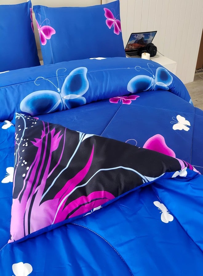 SDY طقم لحاف SDY مكون من 3 قطع بتصميم فراشة، مقاس مفرد، طقم سرير متكامل، طقم لحاف بتصميم زهور بنفسجية، ديكور غرفة نوم أنيق للفتيات والأطفال والرضع والمراهقين... - Image 3