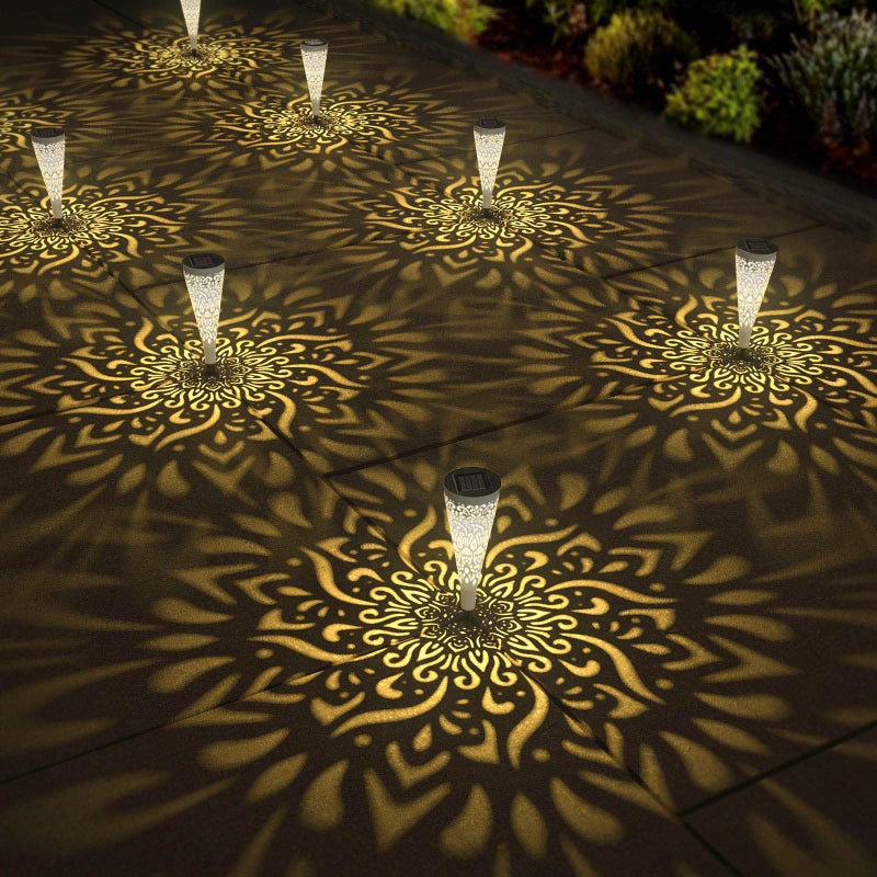 gardencave 6 Pack Solar Lights Outdoor Garden Decorative Mandala Solar Garden Lights with Warm Light Waterproof Solar Pathway Landscape Lights for Path Backyard Walkway Yard Decor, Gardening Gifts for Women - Image 1