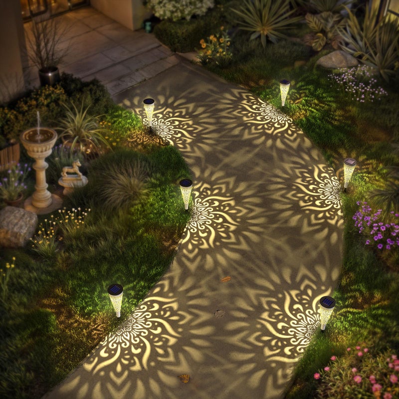 gardencave 6 Pack Solar Lights Outdoor Garden Decorative Mandala Solar Garden Lights with Warm Light Waterproof Solar Pathway Landscape Lights for Path Backyard Walkway Yard Decor, Gardening Gifts for Women - Image 2