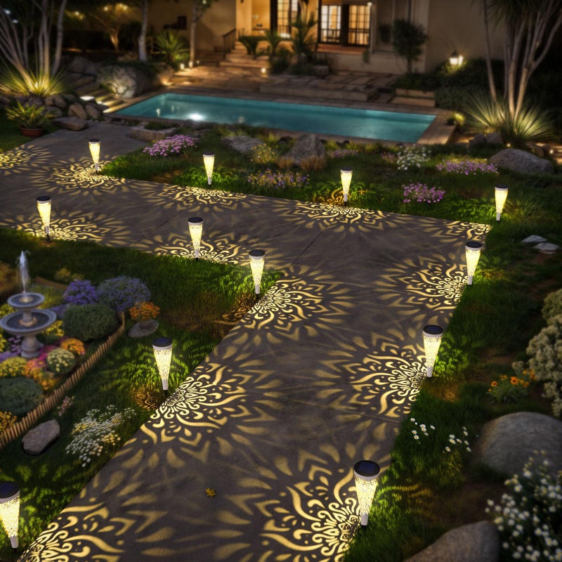 gardencave 6 Pack Solar Lights Outdoor Garden Decorative Mandala Solar Garden Lights with Warm Light Waterproof Solar Pathway Landscape Lights for Path Backyard Walkway Yard Decor, Gardening Gifts for Women - Image 5