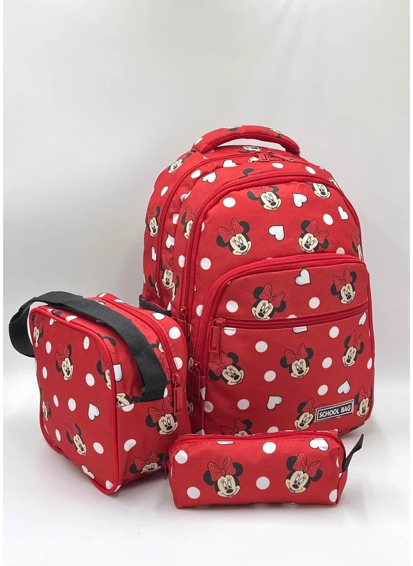 Mixx Store Red Character Pattern Orthopedic Back Supported Primary School Bag for Girls with Lunch Box and Pencil Holder