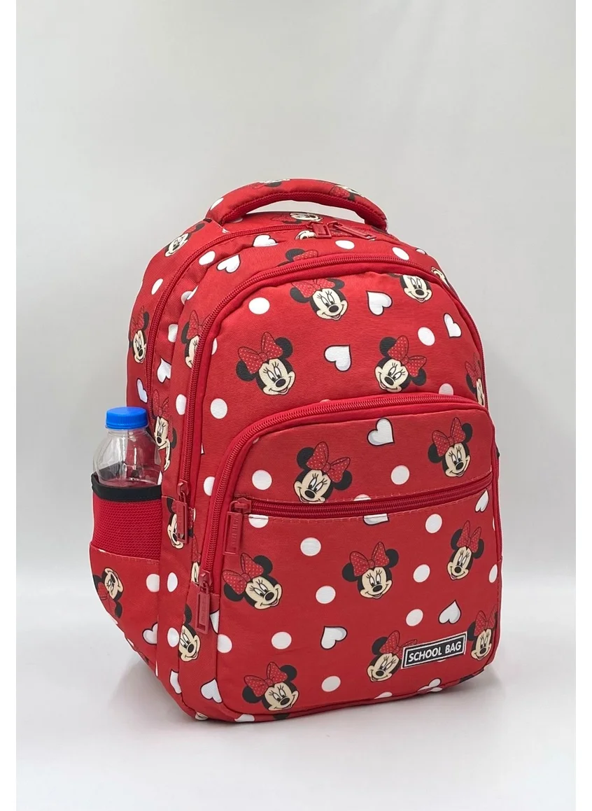 Mixx Store Red Character Pattern Orthopedic Back Supported Primary School Bag for Girls with Lunch Box and Pencil Holder