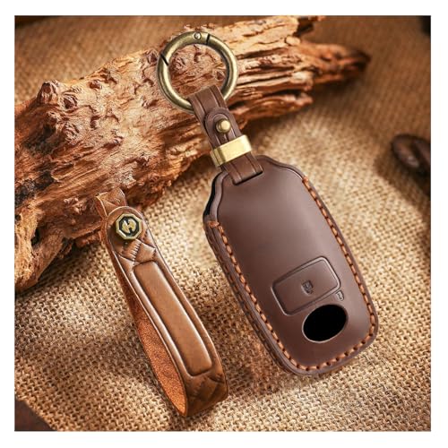 Ysbxitu HandSewn Leather Smart Key Fob Cover 2 Buttons Compatible with Daihatsu Rocky Tanto Toyota Raize Yaris Ativ Perodua Veloz Avanza Rush Key Controller Protective Cover Keychain Clip Brown - Image 1