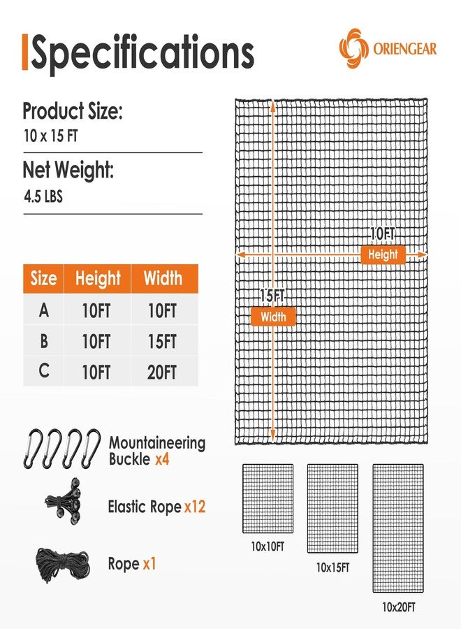 ORIENGEAR Golf Hitting Net 10x15ft & 10x20ft for Garage, Backyard – DIY Netting with Rope and Buckle, Net Only – Poles Not Included, for Chipping, Driving, Baseball, Hockey, Soccer - Image 2