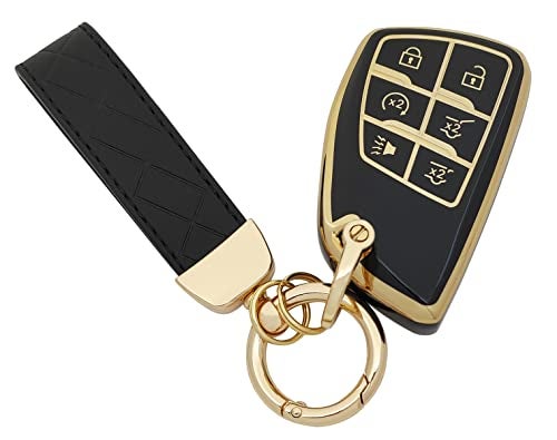 AYGUCEKE TPU Protective Key Fob Cover Case Compatible with 20212026 Chevy Tahoe Suburban GMC Yukon Denali Silverado Keyless Entry Remote Key Fob 6 Button Black - Image 1