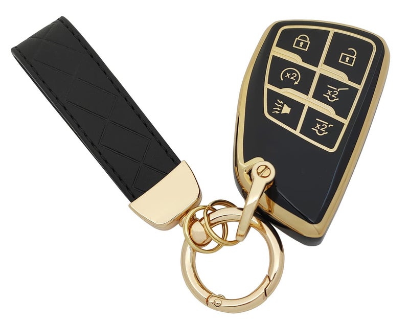 AYGUCEKE TPU Protective Key Fob Cover Case Compatible with 20212026 Chevy Tahoe Suburban GMC Yukon Denali Silverado Keyless Entry Remote Key Fob 6 Button Black - Image 3