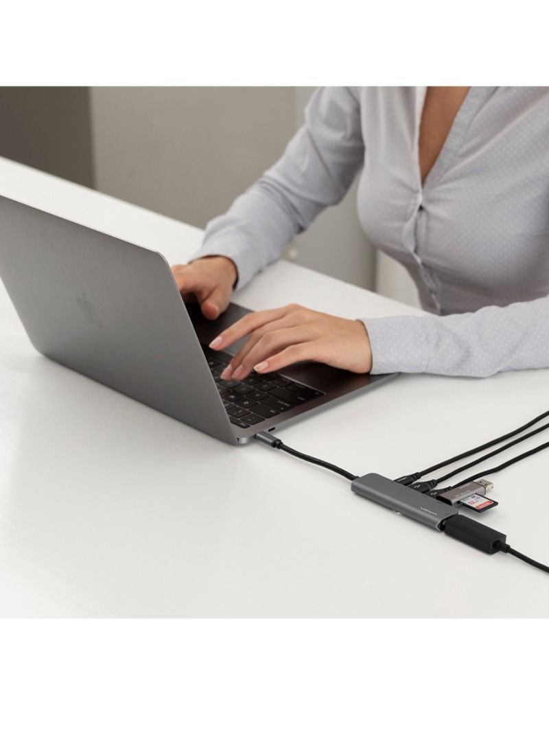 لينكبين موزع USB C، محول 5 في 1 من النوع C، 4K 60Hz، من النوع C إلى HDMI/2 منفذ USB/قارئ فتحة بطاقة SD/TF لجهاز MacBook Pro Air XPS iPad - Image 5