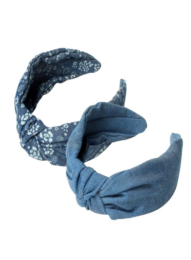 Cuizhiyu 3Pack Denim Knot Headband - Wide Non Slip Knot Headbands for Women, Girls - Blue Fabric Hair Accessories - Image 2