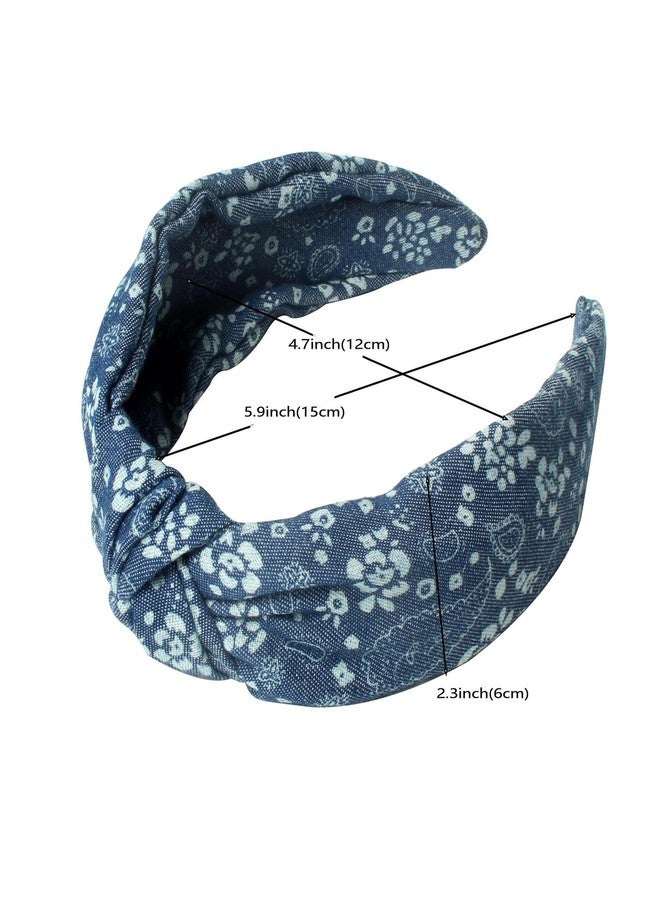 Cuizhiyu 3Pack Denim Knot Headband - Wide Non Slip Knot Headbands for Women, Girls - Blue Fabric Hair Accessories - Image 3
