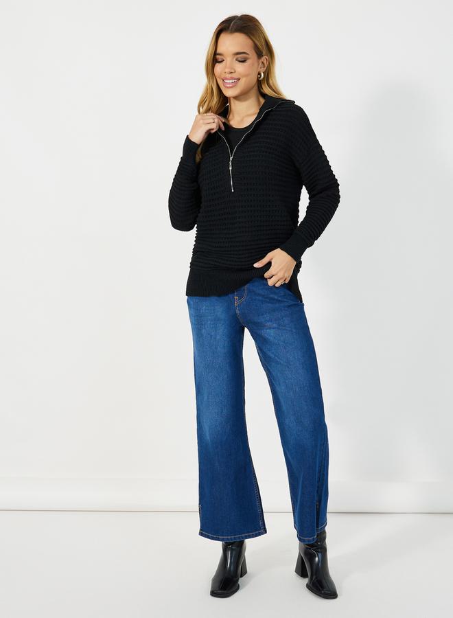 Styli Textured Half Zipper Knitted Top - Image 2