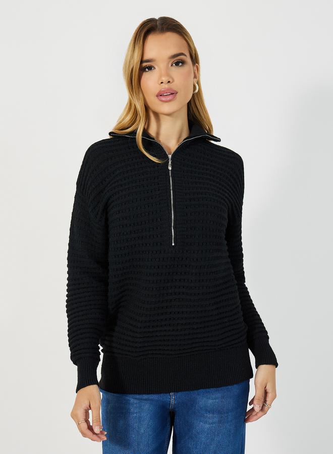 Styli Textured Half Zipper Knitted Top - Image 1