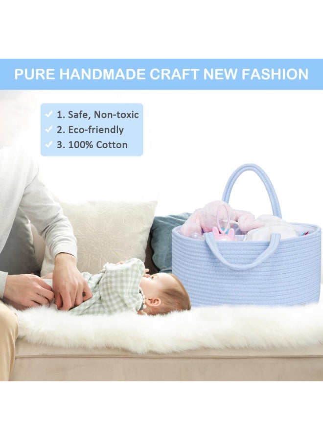 ABenkle ABenkle Diaper Caddy Organizer, Boho Rustic Cotton Rope Nursery Baby Basket, Changing Table Organizer for Baby Diaper Storage and Baby Shower White with Colordul Thread  - Image 2