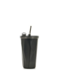 Diamond Gradient Straw Cup 304 Stainless Steel Large Capacity Thermal Tumbler Black [600ml]]
