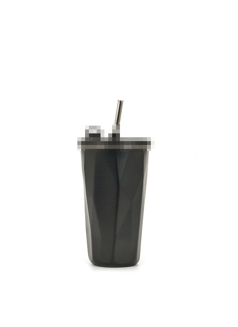 Generic - Diamond Gradient Straw Cup 304 Stainless Steel Large Capacity Thermal Tumbler Black [600ml]] - Image 1