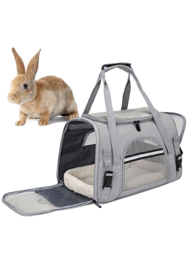 Rabbit Travel Carrier Bag Airline Approved Pet Pocket Breathable Mesh Window Portable Hand Bag with Locking Safety Zippers for Small Dogs Cats Bunnies and Small Animals (Grey)