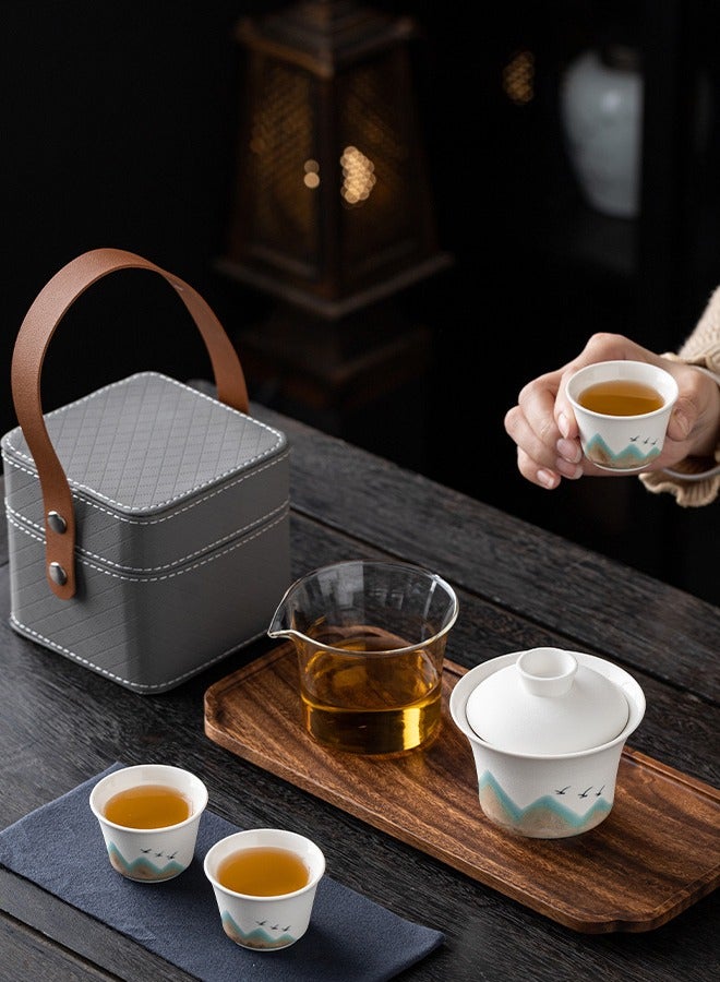 Al Aoyama Protable Travel Ceramic Tea Pot Sets with Gift Box  1 Tea Pot with 3 Tea Cups,Portable Travel Tea Set with Bag - Image 5