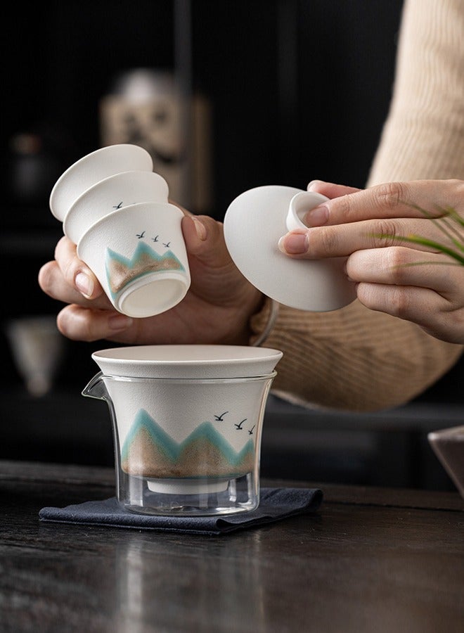 Al Aoyama Protable Travel Ceramic Tea Pot Sets with Gift Box  1 Tea Pot with 3 Tea Cups,Portable Travel Tea Set with Bag - Image 3