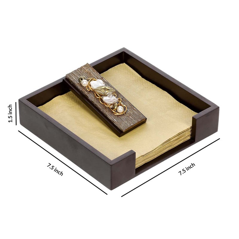 COCKTAIL Wooden MDF Flat Paper Napkin Holder for Dining Table Napkin Stand with Weighted Flap Tissue Paper Holder for Dining Table Stylish Brown Stripe - Image 3