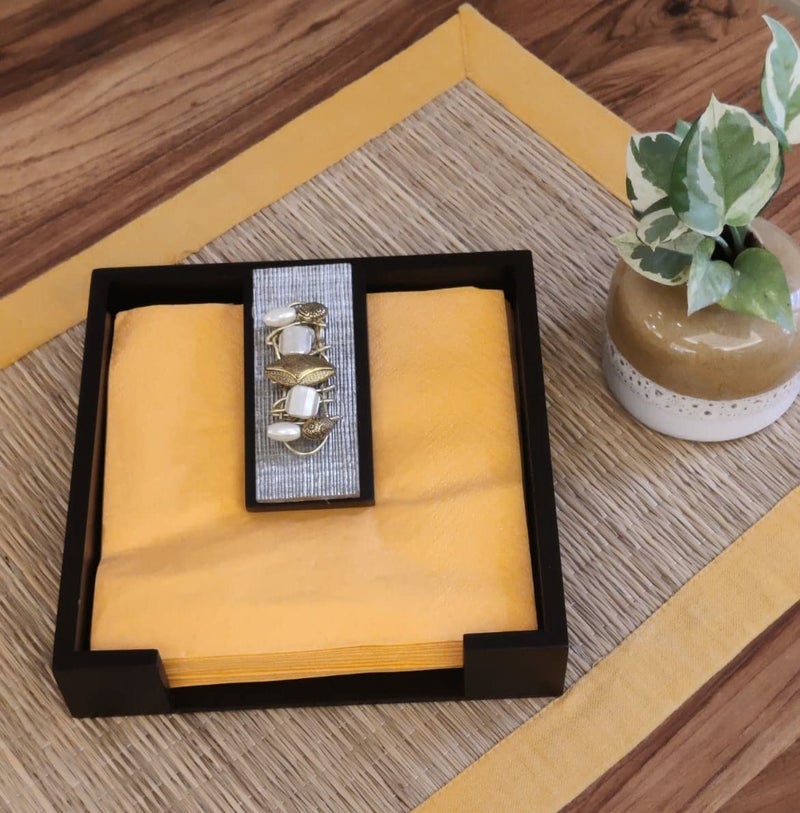 COCKTAIL Wooden MDF Flat Paper Napkin Holder for Dining Table Napkin Stand with Weighted Flap Tissue Paper Holder for Dining Table Stylish Brown Stripe - Image 2