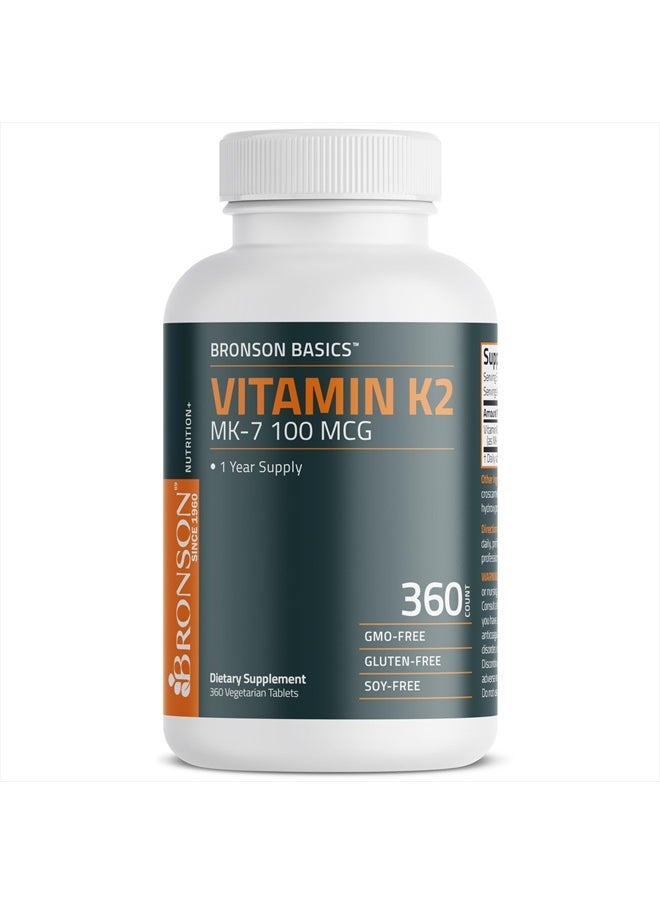 Bronson Vitamin K2 MK-7 100 MCG, K2 as MK7 Menaquinone, Bone Support 1 Year Supply, 360 Tablets  - Image 3
