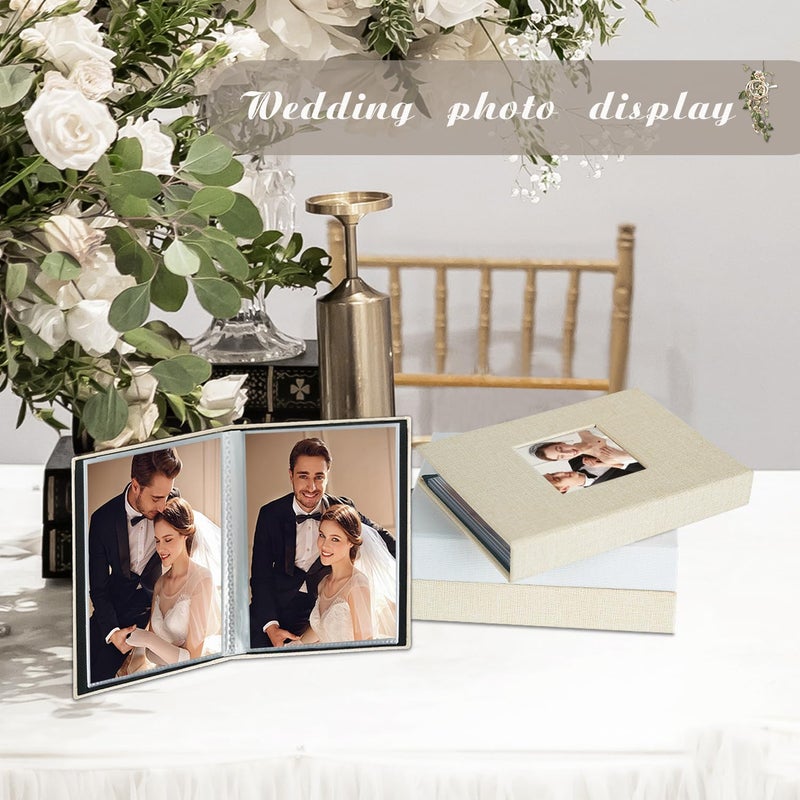 Artmag Mini Photo Album 4x6 50 Pockets 2 Pack  Linen Cover with Front Window Album Hold 100 Vertical Photos for Family Wedding Baby Children (Beige) - Image 4