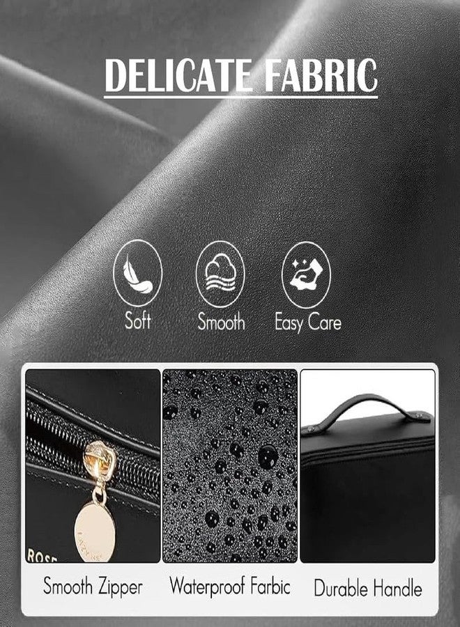 LOVHIDE Large Capacity Makeup Organizer Bag with Partition and Carry Strap | Portable Cosmetic Pouch and Vanity Bag for Women | Multifunctional Storage Case (Square Pouch, Black) - Image 4