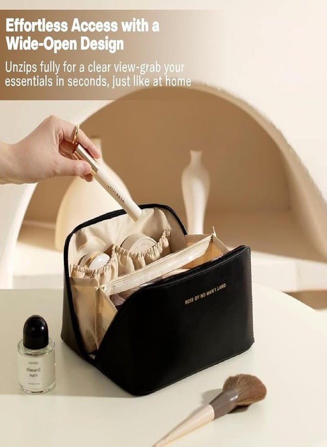 LOVHIDE Large Capacity Makeup Organizer Bag with Partition and Carry Strap | Portable Cosmetic Pouch and Vanity Bag for Women | Multifunctional Storage Case (Square Pouch, Black) - Image 2