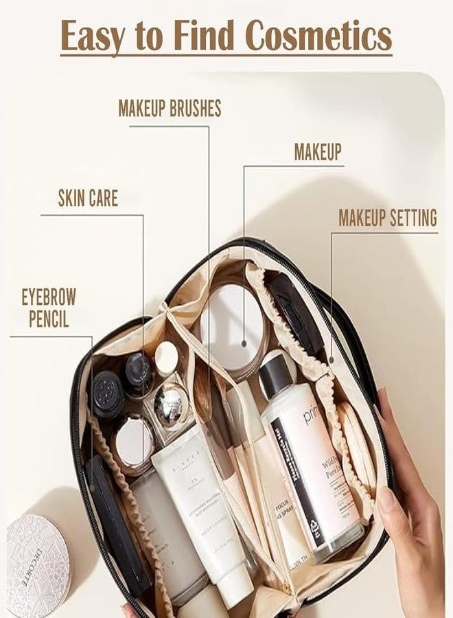 LOVHIDE Large Capacity Makeup Organizer Bag with Partition and Carry Strap | Portable Cosmetic Pouch and Vanity Bag for Women | Multifunctional Storage Case (Square Pouch, Black) - Image 3