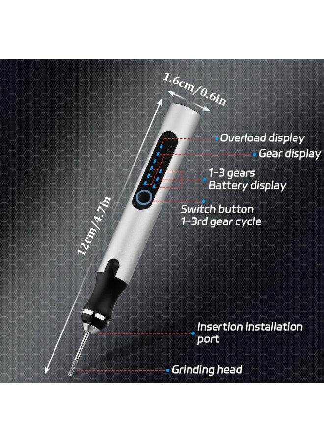 Engraving Tool Kit, Rechargeable Engraving Pen with 37 Bits & Stencils, Cordless Micro Engraver Etching Pen DIY Rotary Engraver Tool for Jewelry Glass Metal Ceramic Plastic Wood Stone Carving - Image 2