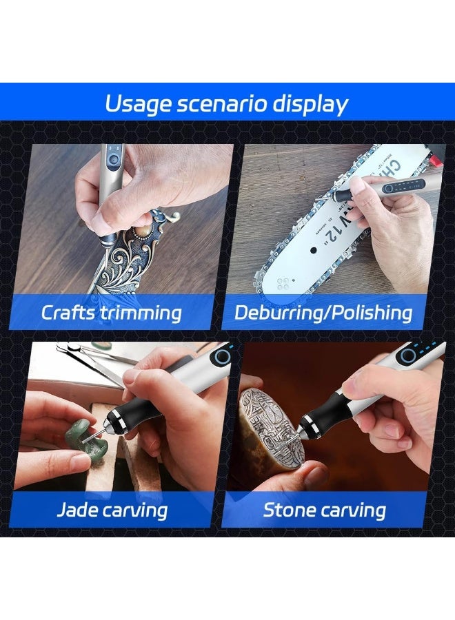 Engraving Tool Kit, Rechargeable Engraving Pen with 37 Bits & Stencils, Cordless Micro Engraver Etching Pen DIY Rotary Engraver Tool for Jewelry Glass Metal Ceramic Plastic Wood Stone Carving - Image 4