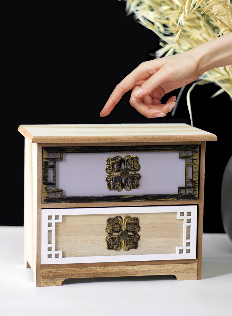 Toshionics Vintage Inspired Unfinished Wooden Jewelry Box with Antique Flower Knobs Multi-Compartment Storage Organizer with Drawers Mini Cabinet for Jewelry Makeup and Accessories Elegant Home Décor and Wedding Centerpiece - Image 1