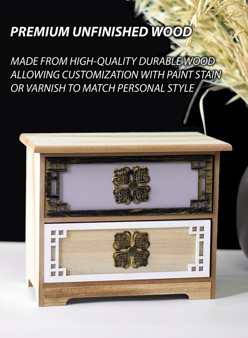 Toshionics Vintage Inspired Unfinished Wooden Jewelry Box with Antique Flower Knobs Multi-Compartment Storage Organizer with Drawers Mini Cabinet for Jewelry Makeup and Accessories Elegant Home Décor and Wedding Centerpiece - Image 2
