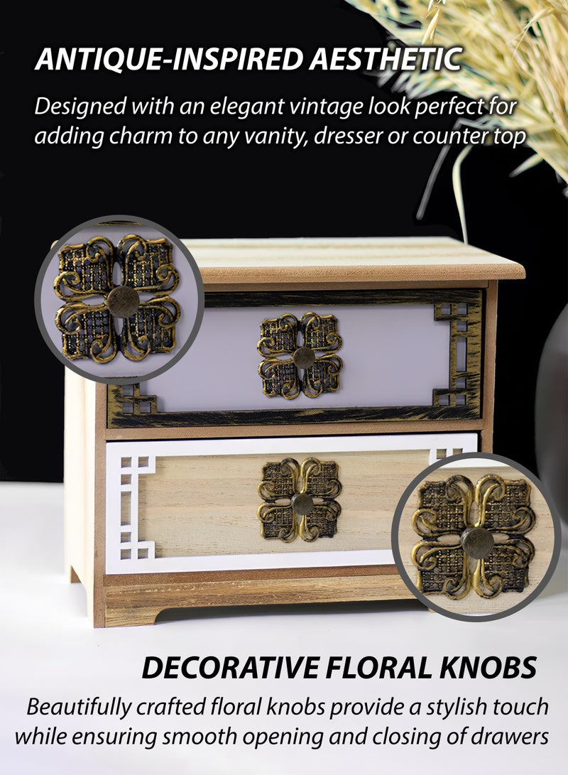 Toshionics Vintage Inspired Unfinished Wooden Jewelry Box with Antique Flower Knobs Multi-Compartment Storage Organizer with Drawers Mini Cabinet for Jewelry Makeup and Accessories Elegant Home Décor and Wedding Centerpiece - Image 3