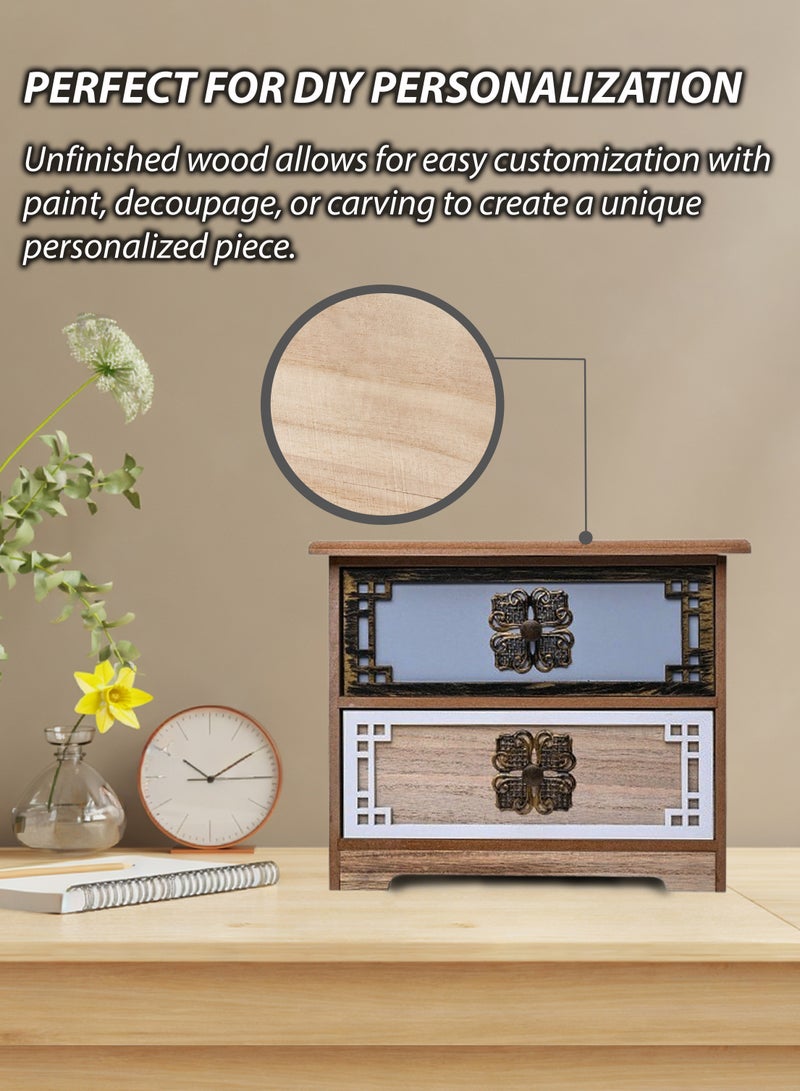 Toshionics Vintage Inspired Unfinished Wooden Jewelry Box with Antique Flower Knobs Multi-Compartment Storage Organizer with Drawers Mini Cabinet for Jewelry Makeup and Accessories Elegant Home Décor and Wedding Centerpiece - Image 4