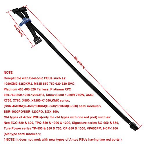 COMeap SATA Power Cable for Seasonic Antec PSUs, 6 Pin to 3X 15 Pin SATA Hard Drive Power Adapter Splitter Sleeved for BTC Mining Riser Card 20-in(50cm) - Image 4