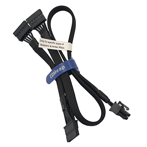 COMeap SATA Power Cable for Seasonic Antec PSUs, 6 Pin to 3X 15 Pin SATA Hard Drive Power Adapter Splitter Sleeved for BTC Mining Riser Card 20-in(50cm) - Image 1