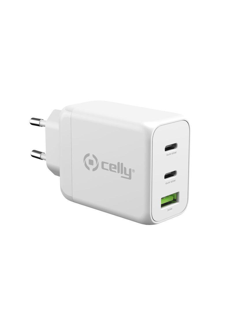 Celly TC3GAN65W - 2 USB-C and USB-A Wall Charger GaN 65W [Pro Power] - Image 1