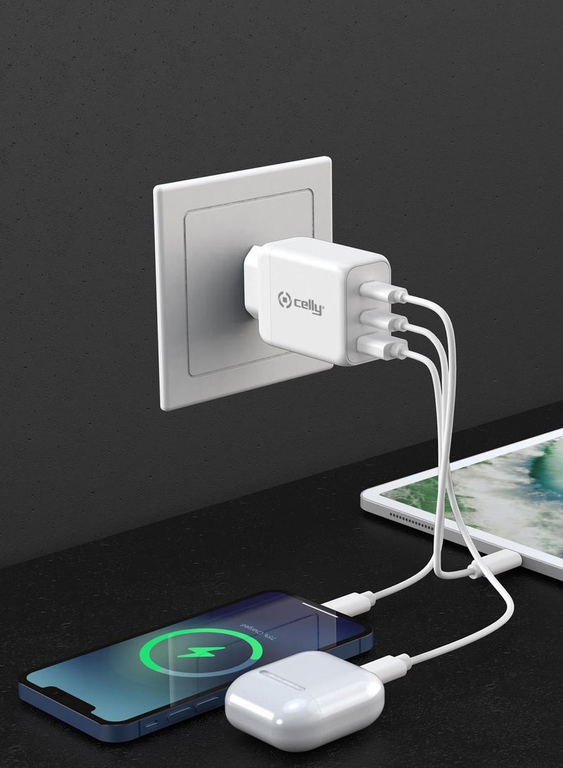 Celly TC3GAN65W - 2 USB-C and USB-A Wall Charger GaN 65W [Pro Power] - Image 3