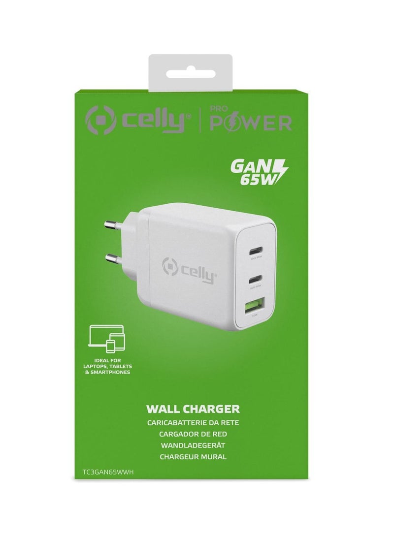 Celly TC3GAN65W - 2 USB-C and USB-A Wall Charger GaN 65W [Pro Power] - Image 4