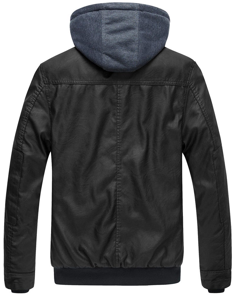 wantdo Men's Spring Motorcycle Leather Jacket with Hood Bombe Jacket Black Medium(Lightweight) - Image 3