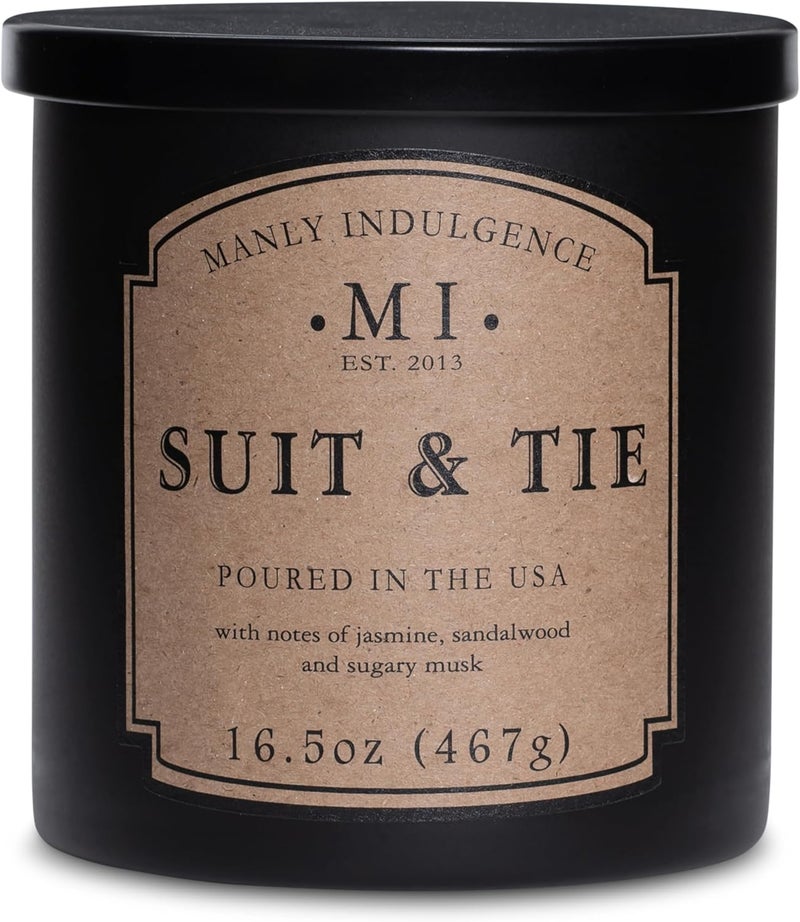 Manly Indulgence Suit & Tie Scented Candles for Men, 16.5 oz Single Wick, Fathers Day Candle, 60H Burn, Candles for Home Scented – Made in The USA - Image 1