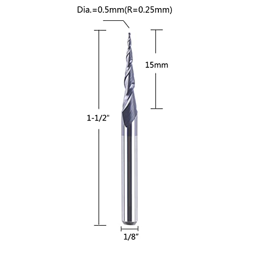 SpeTool 5Pcs Tapered Ball Nose Carving End Mill 1/8 inch Shank 0.25MM Radius (0.5MM Diameter) Tips 3D Woodworking Tool CNC Router Bits - Image 2
