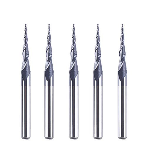 SpeTool 5Pcs Tapered Ball Nose Carving End Mill 1/8 inch Shank 0.25MM Radius (0.5MM Diameter) Tips 3D Woodworking Tool CNC Router Bits - Image 1