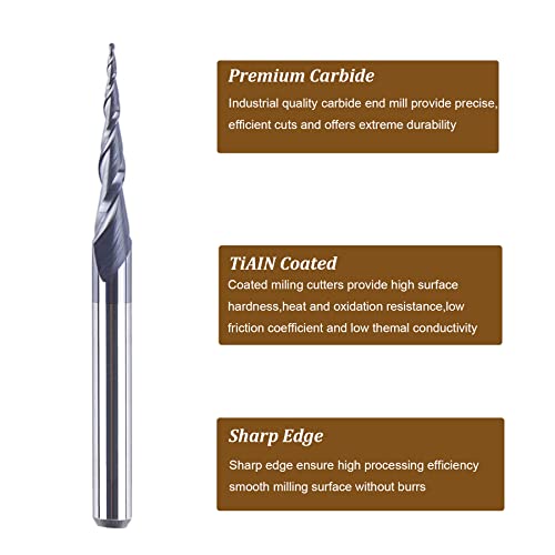 SpeTool 5Pcs Tapered Ball Nose Carving End Mill 1/8 inch Shank 0.25MM Radius (0.5MM Diameter) Tips 3D Woodworking Tool CNC Router Bits - Image 4
